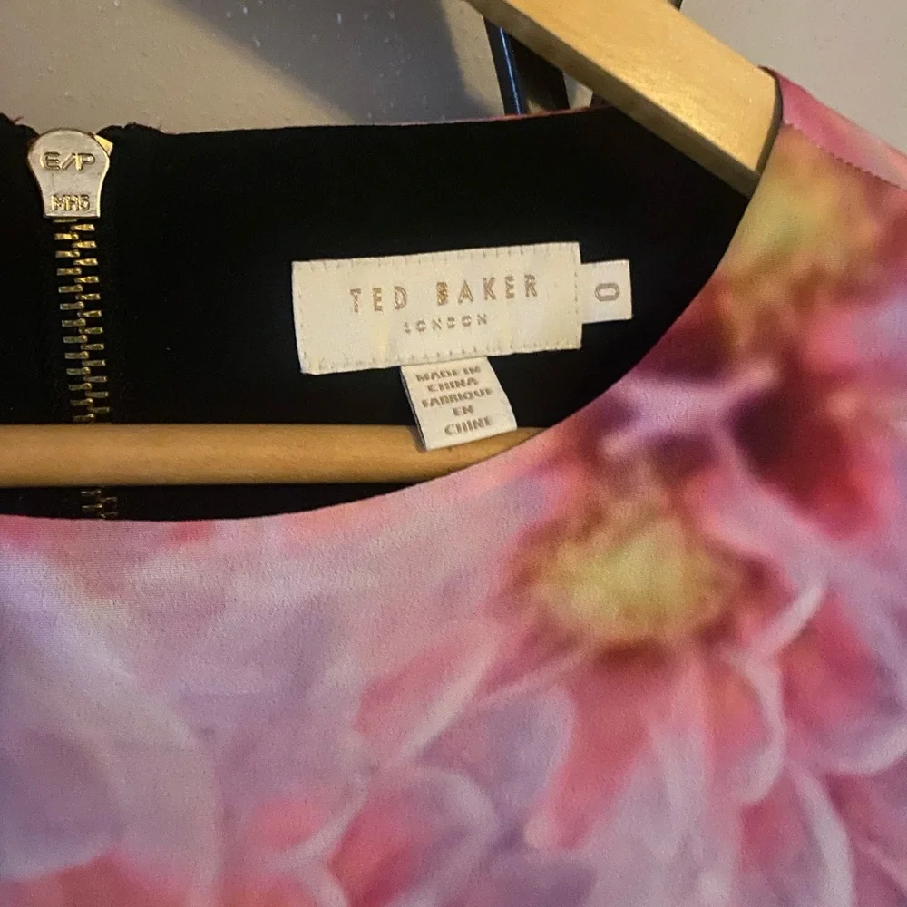 Ted Baker Floral Short Sleeve Shift Mini Eoessa Dress Size XS 0 Pink Green EUC - Picture 2 of 7